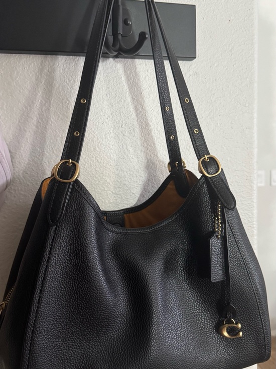 Coach Handbags - Coach Bella Black Pebbled Leather Shoulder Bag with Gold Accents